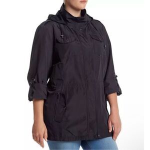 Michael Kors Fly Front Anorak Coat Navy Blue XL Hooded